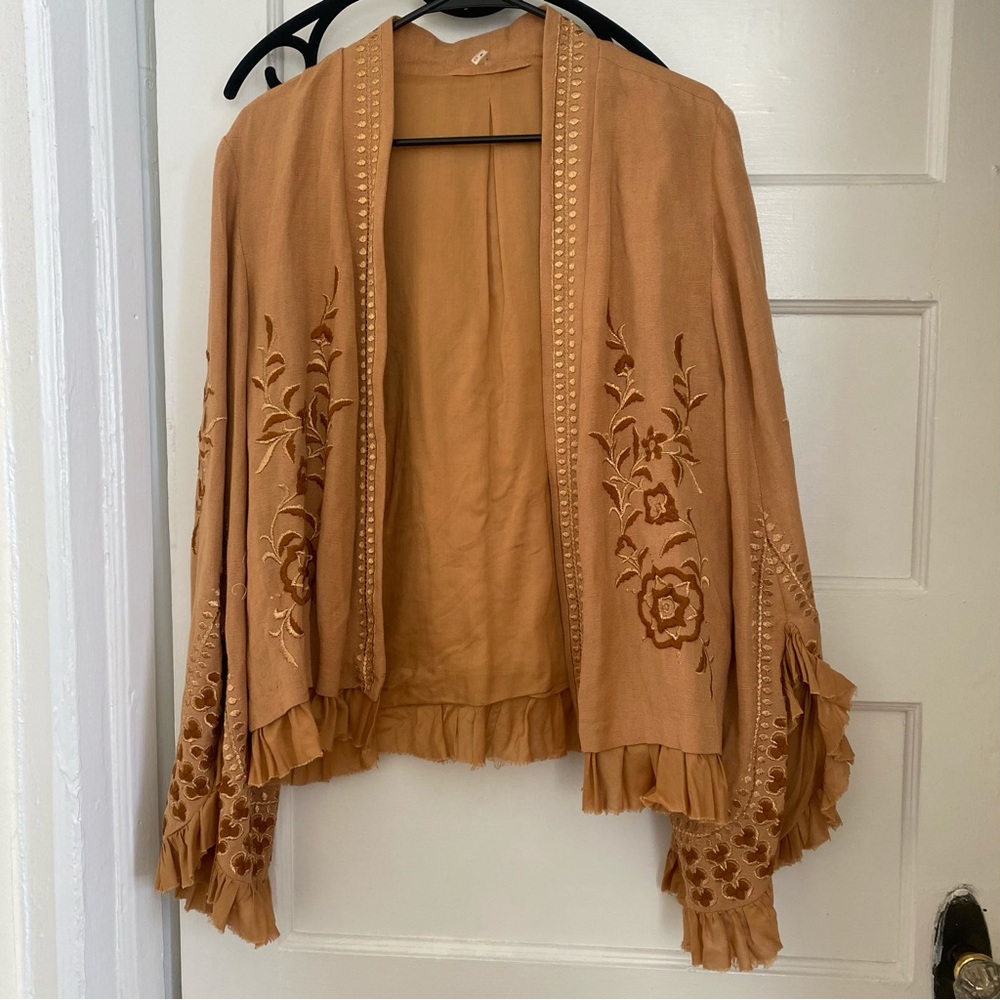 Free People Orange Embroidered Jacket